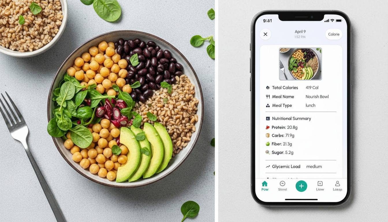 Snaply AI scanning food on a plate with nutritional analysis