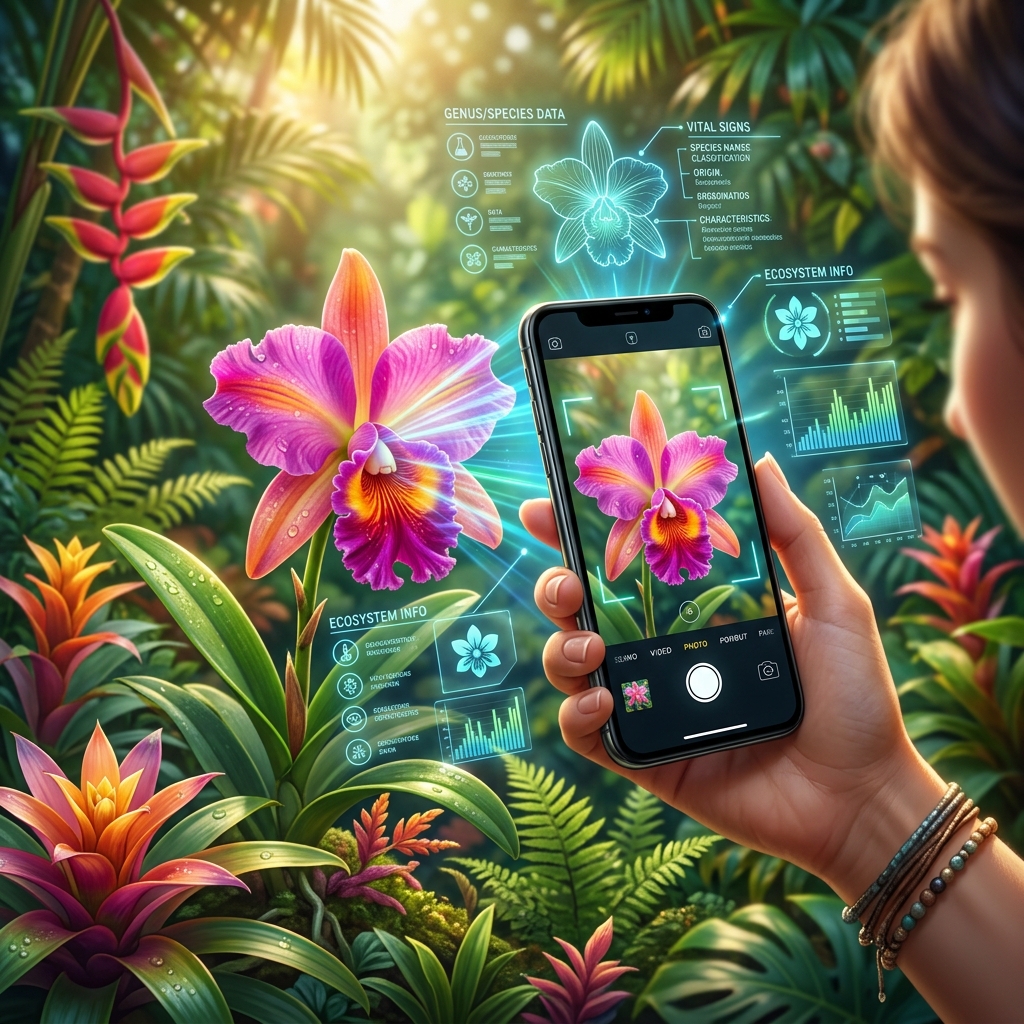 AI plant scanner identifying a tropical flower
